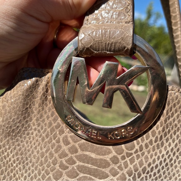 Michael Kors Tan Python Leather Double Handle Bag EUC - Picture 9 of 14